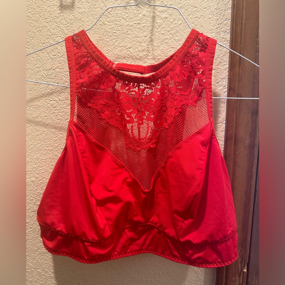 Torrid Red Fishnet and Lace Bra